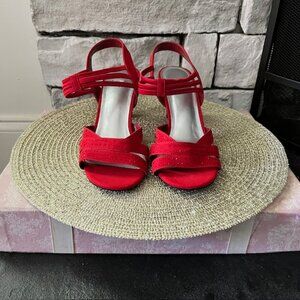 Red Strappy Evening Sandals with Rhinestones Impo Viveca